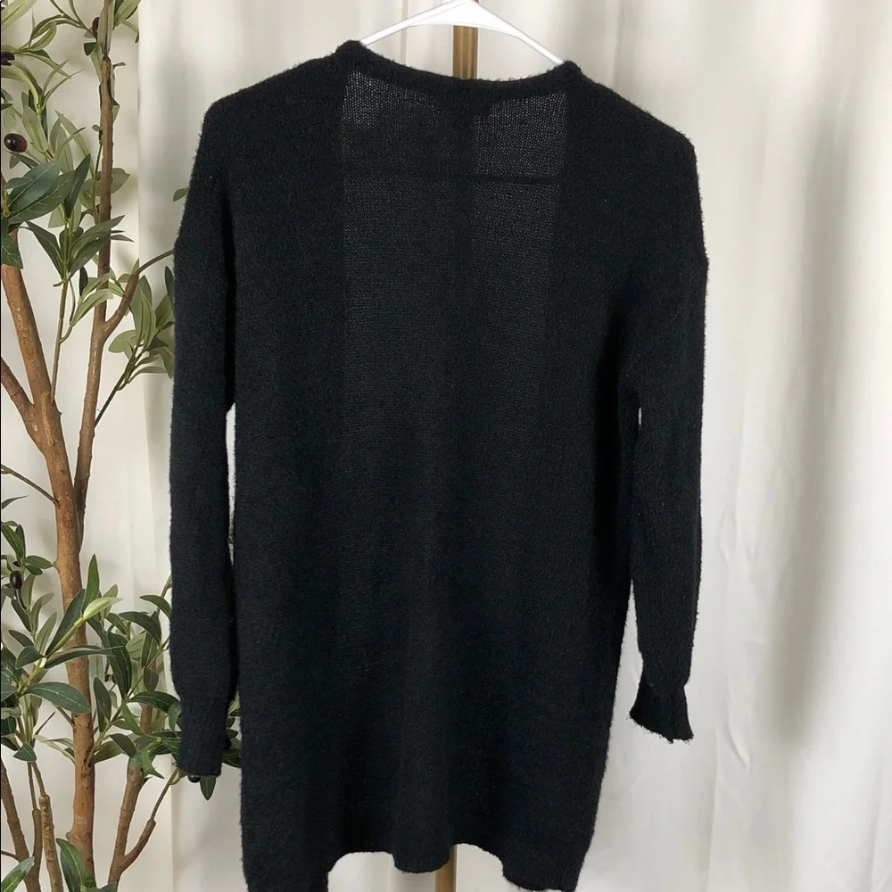 Kids Black Fuzzy Open-Front Cardigan Sweater Sz L (K1)